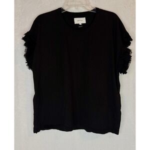 Current‎ Elliott Black Ruffle Sleeve Tee Top Size 1 Cotton Side Slit USA Made